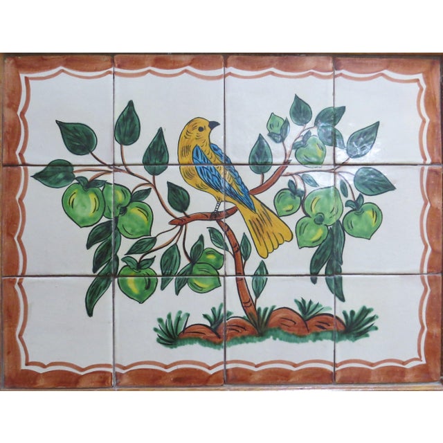 Vintage country French tile collage. Consisting of 12 4"x4" hand painted ceramic tiles. Mounted on a solid wood frame and...
