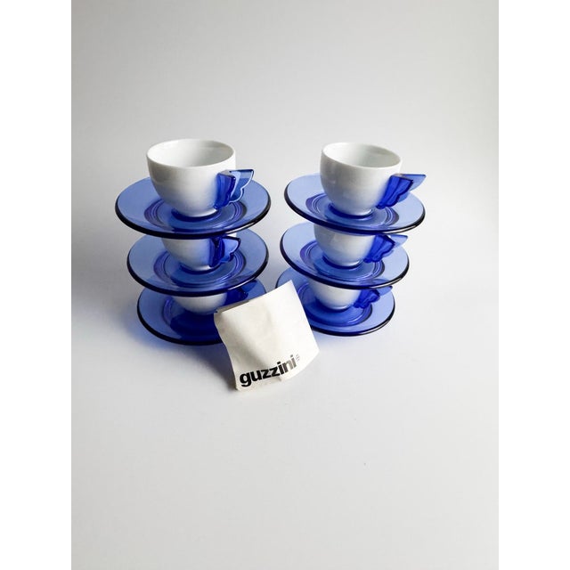Vintage Guzzini Espresso Cups and Saucers – Set of 6 – Blue & White – New in Box – Italian Modern Design For Sale - Image 11 of 12