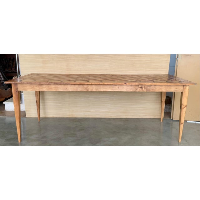 Early 20th Century Country French Provincial Style Oak Farmhouse Dining Table with Marquetry Top For Sale - Image 16 of 18