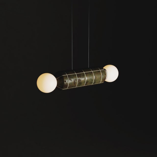 Modern Horizontal Pendant Light With Ceramic Base – Swampy – Handcrafted For Sale - Image 4 of 6
