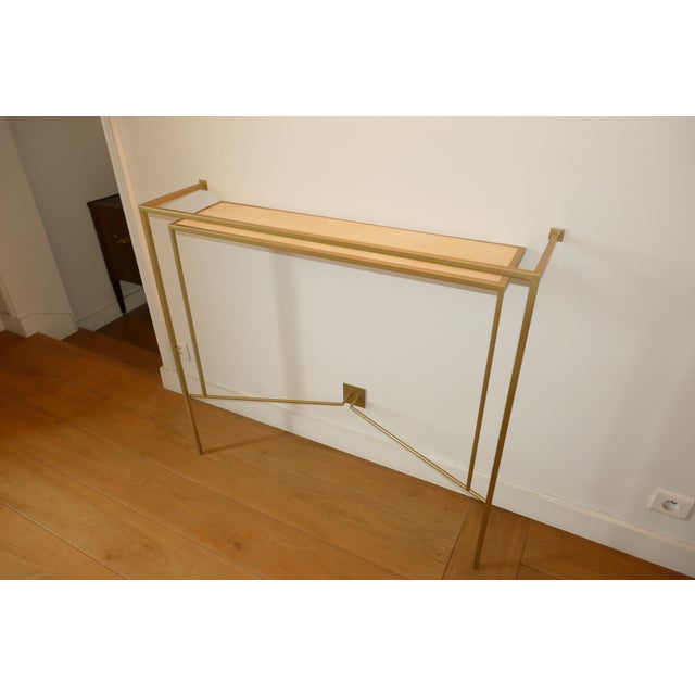 Gold Patinated Console Table with Sycamore Shelf by Aymeric Lefort For Sale - Image 15 of 16