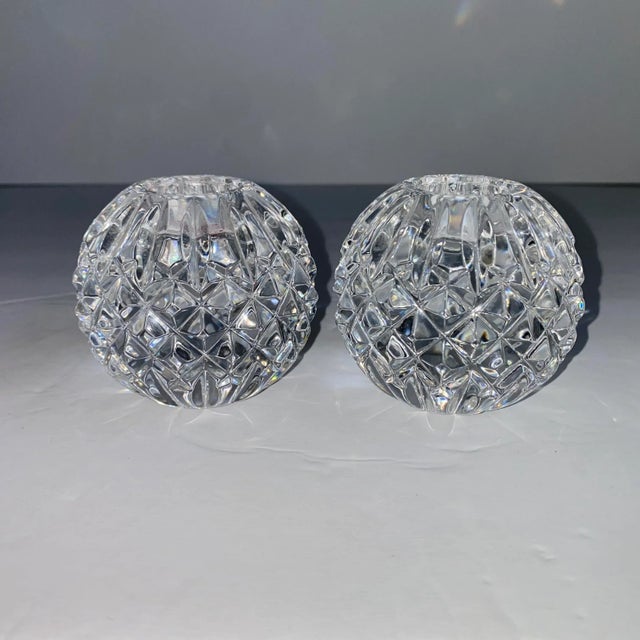 Waterford Crystal Taper Candlestick Candle Holders Crosshatch Snowball Signed Beautiful crystal that Waterford is know...