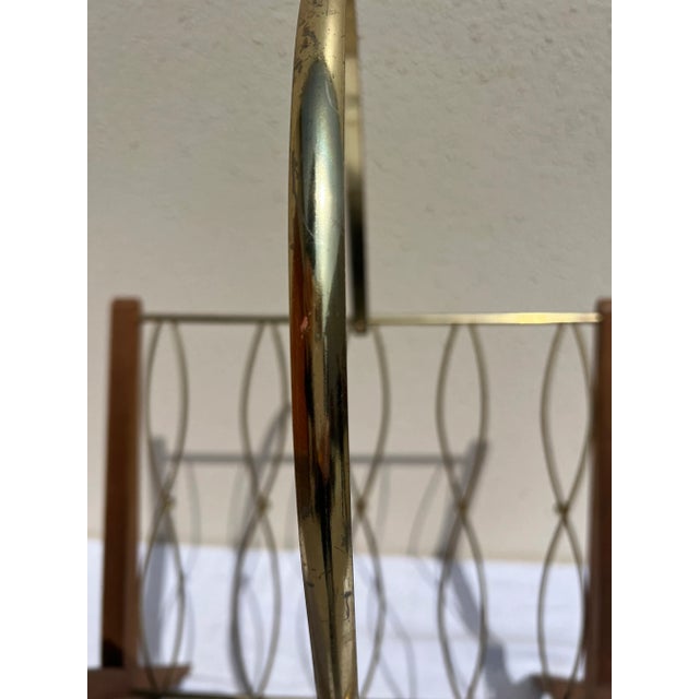 1960s 1960s Mid Century Brass and Wood Magazine Rack For Sale - Image 5 of 13