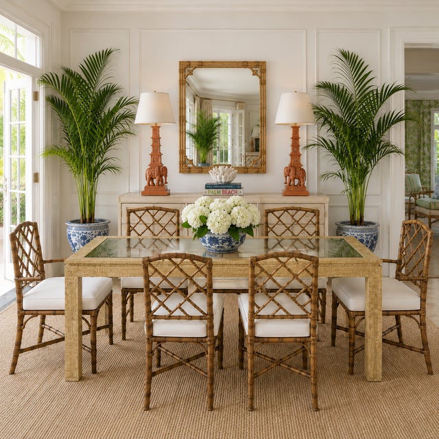 Glass 1970s Karl Springer Style Organic Modern Grasscloth Ming Form Dining Table or Desk For Sale - Image 7 of 10