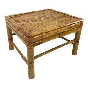 Large Vintage Burnt Tortoise Shell Bamboo Low Stool Drink Table Plant Stand