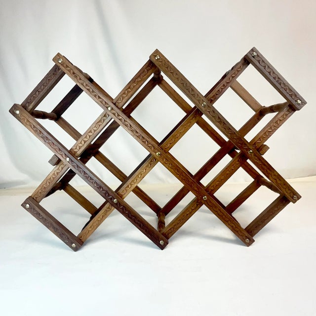 Mid-Century Modern 1970s Vintage Boho Chic Arts & Crafts Wood Wine Rack - 10 Bottle. For Sale - Image 3 of 11