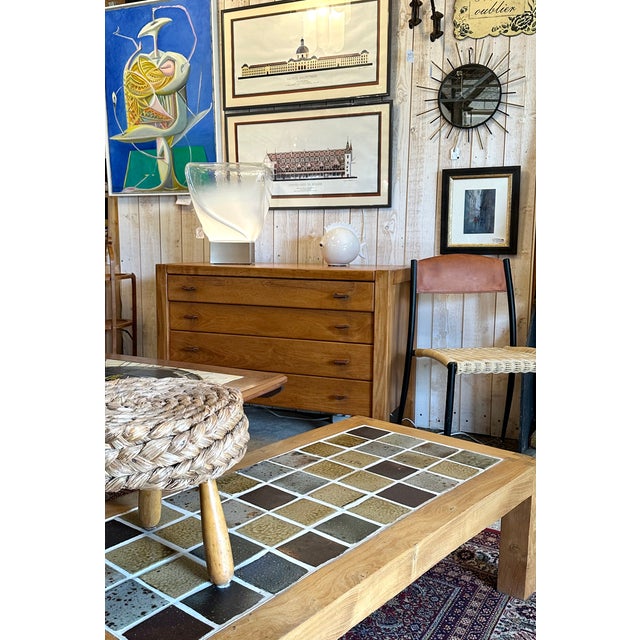 Coffee Table in Elm and Stoneware from Maison Regain, 1970s For Sale - Image 9 of 10