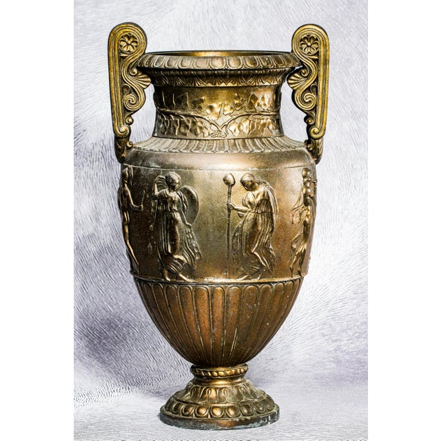 Metal Large Cast Metal Antique Victorian Neoclassical Greek Grand Tour Style Urn Vase For Sale - Image 7 of 12
