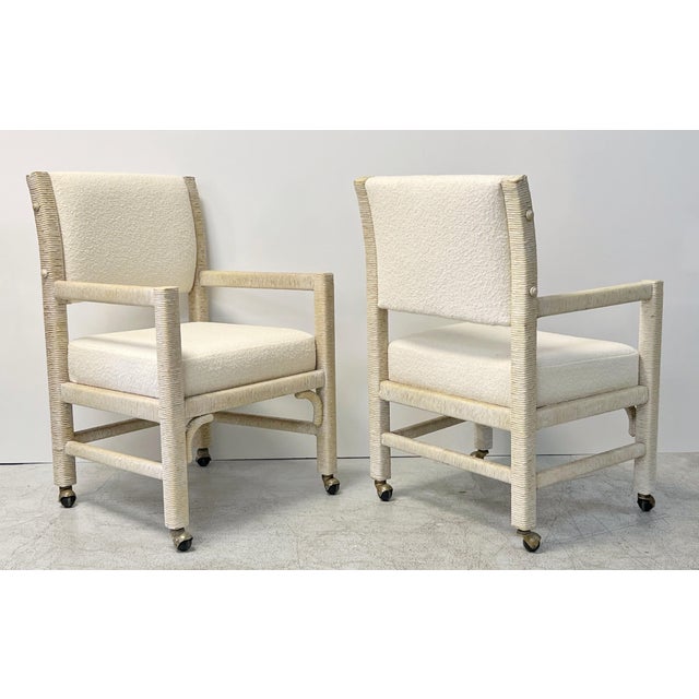 1960s Charlotte Perriand Style Wrapped Paper Cord & Boucle Chairs - A Pair For Sale - Image 4 of 9