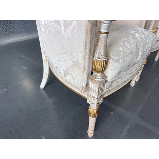 Late 20th Century Judith Norman French Neoclassical Bergere Armchairs in Damask Fabric, a Pair, Gilt, Design Center of America For Sale - Image 5 of 12