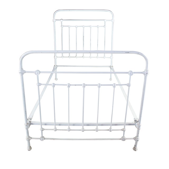 Antique Victorian French Country / farmhouse cast iron twin bed. Dimensions: 48"w x 79" x 59"h, interior 48" x 75"