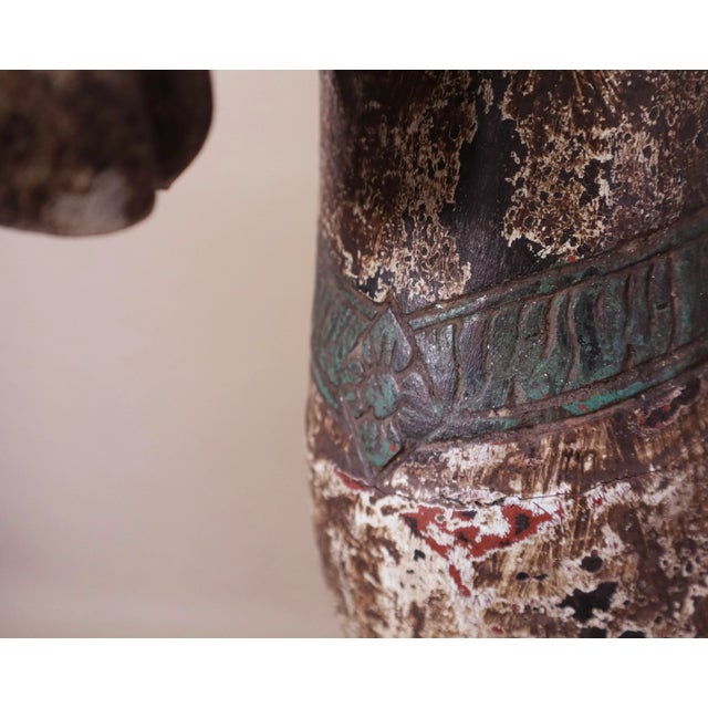 Antique large carved wooden horse with delicately crafted details in reign and saddle. Horse is hand-painted in cream...