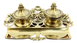 Antique Victorian Ornate Brass Inkwell, 1880s