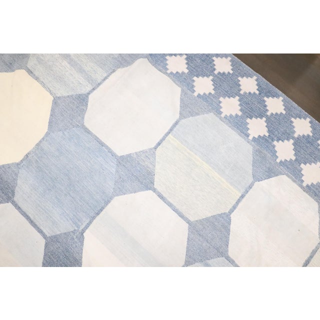 Antique Zabihi Collection Massive White Blue Indian Dhurrie Rug - 13'7" x 18'2" For Sale - Image 10 of 12