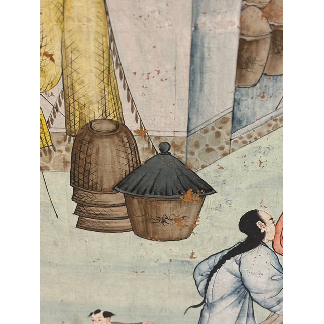 Early 20th Century Traditional Chinese Export Chinoiserie Style Large Six Panel Folding Silverleaf Screen of Harbor For Sale - Image 14 of 18