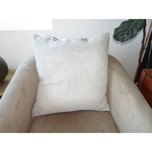 Designer Goose Down Feathers Throw Pillow W Gray Fabric Bow Tie Top For Sale - Image 9 of 16