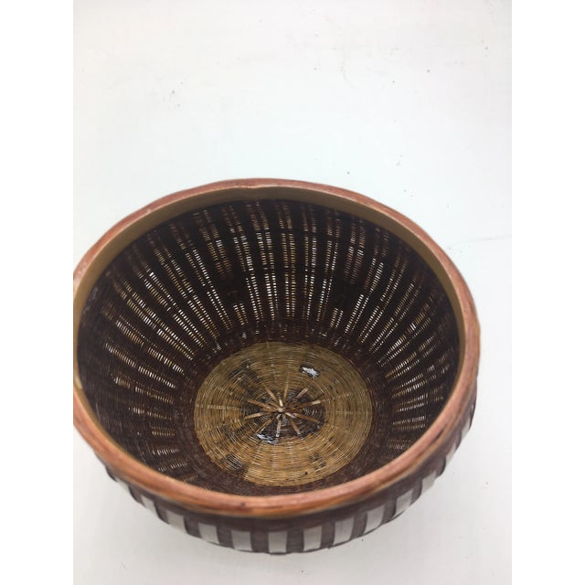 Brown Vintage Boho Chic Style Lidded Cane Owl Basket For Sale - Image 8 of 9