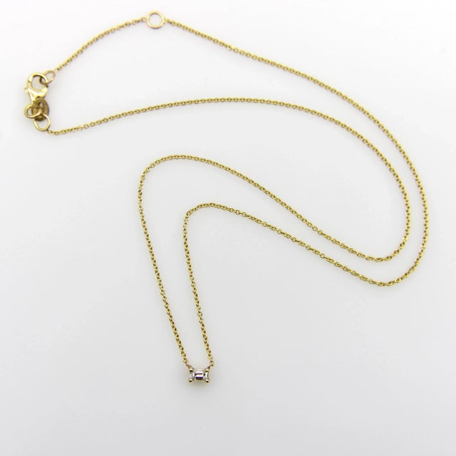 1990s 14k Gold Emerald Cut Diamond Necklace For Sale - Image 5 of 11