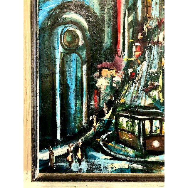 1960s Abstract Expressionist Impasto Painting of Nighttime San Francisco For Sale - Image 5 of 10