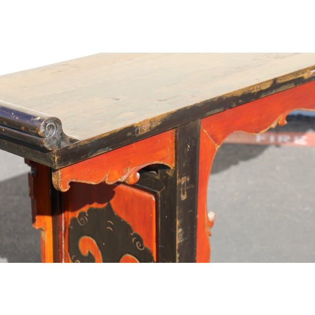 19th Century Antique Chinese Carved Altar Console Table With Everted Ends For Sale - Image 11 of 18