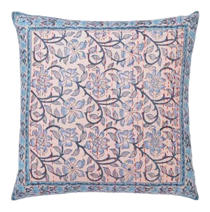 Naaz-Anna Dusty Pink & Gray Hand Stitched Reversible Pillow Case, 20" x 20"
