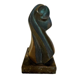 Mid-Century Modern Abstract Bronze Sculpture of Draped Female Figure on Marble Base For Sale