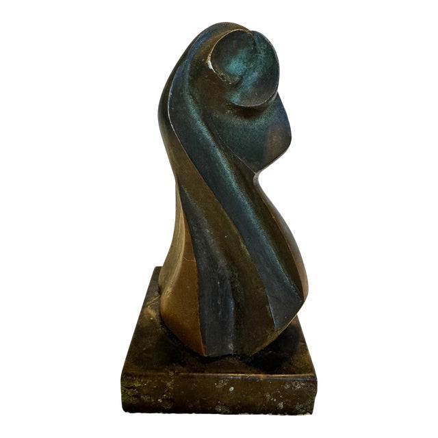 Mid-Century Modern Abstract Bronze Sculpture of Draped Female Figure on Marble Base For Sale