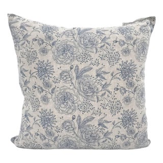 Handmade Two-Sided Linen 20x20 Decorative Throw Pillow With 100% Feather Insert in Floral Motif For Sale