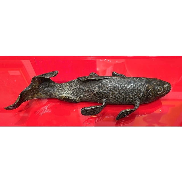 Bronze Antique 19th Century Japanese Meiji Bronze Fish Okimono Sculpture of a Carp or Koi For Sale - Image 8 of 12