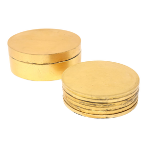 Vintage Gold Leaf and Lacquer Beverage Coaster Set With Lidded Holder — Set of 7