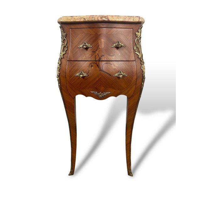 Louis XVI French Marquetry Bedside Tables with Marble Tops, Set of 2 For Sale - Image 13 of 16