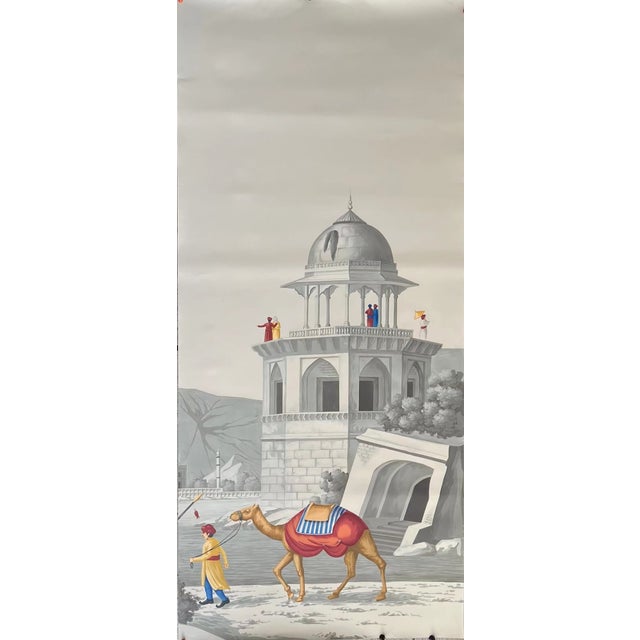 Exotic Indian Scenic Hand-Painted Wall Mural, 4-Panel Set For Sale - Image 4 of 8