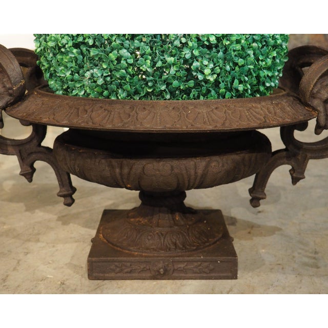 A Large 19th Century French Cast Iron Vase With Double Scrolled Handles For Sale - Image 13 of 18
