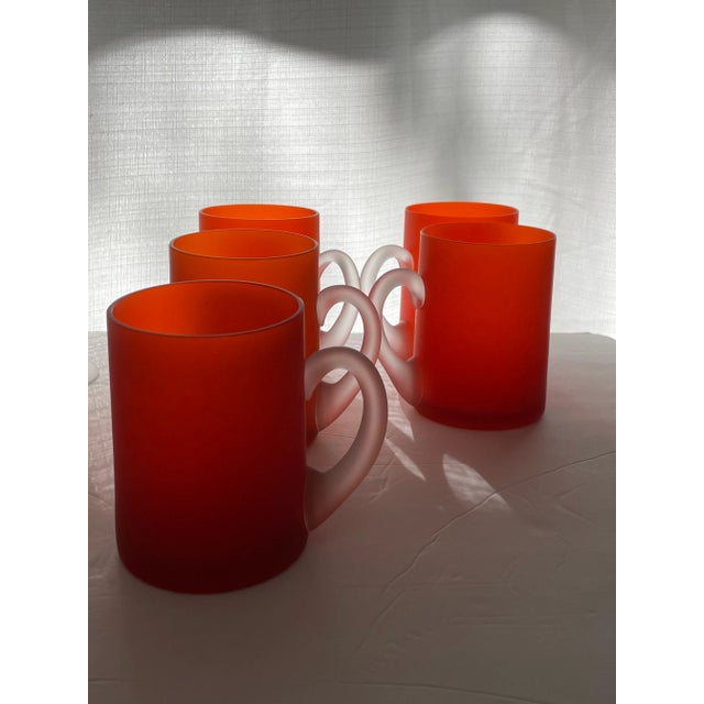 Set of 5 Vintage Orange Satin Glass Carlo Moretti Mugs For Sale In Miami - Image 6 of 13