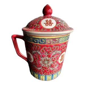 Vintage Chinese Polychrome Fine Enamel Tea Cup W/Lid