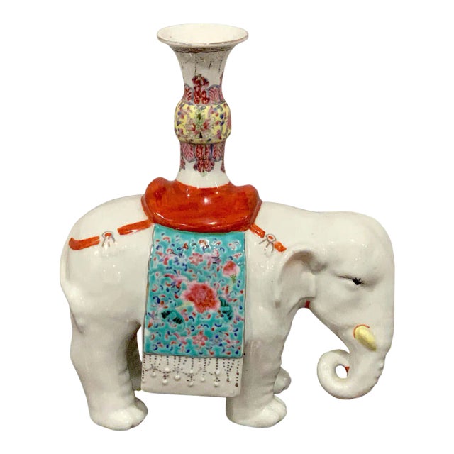 Late 19th Century Chinese Export Famille Verte & Blanc De Chine Elephant Joss Stick For Sale