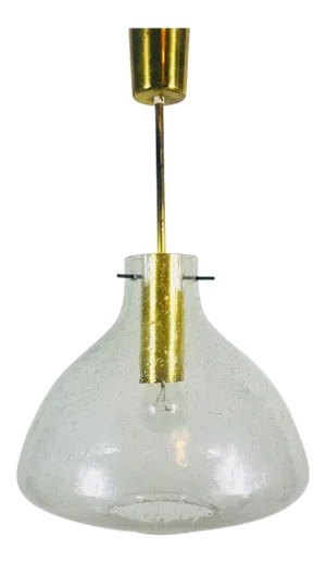 1960s Mid-Century Modern Brass and Glass Pendant Lamp Attr. To Doria, Germany