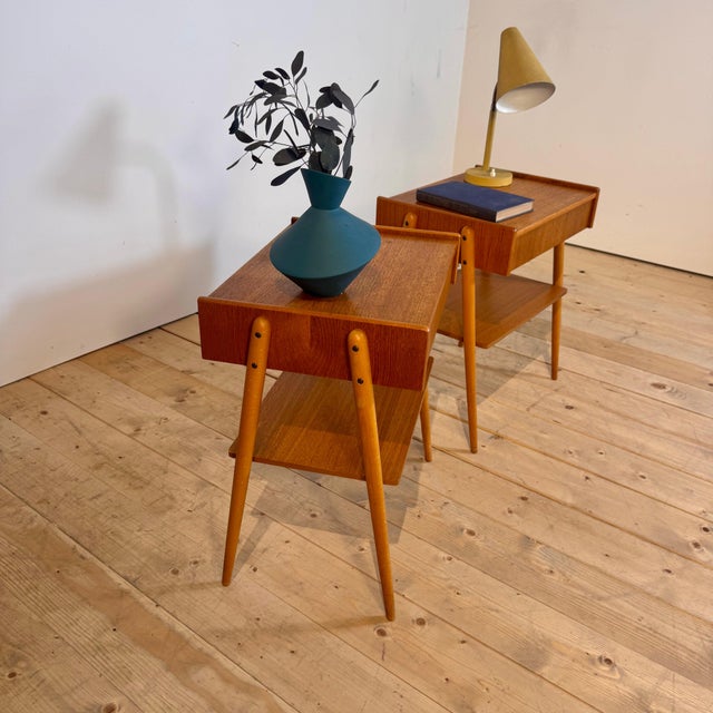 Wood Danish Oak Nightstands, 1960s, Set of 2 For Sale - Image 7 of 8