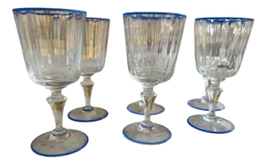 Murano Wine Glasses with Blue Rims, Late 19th Century, Set of 6