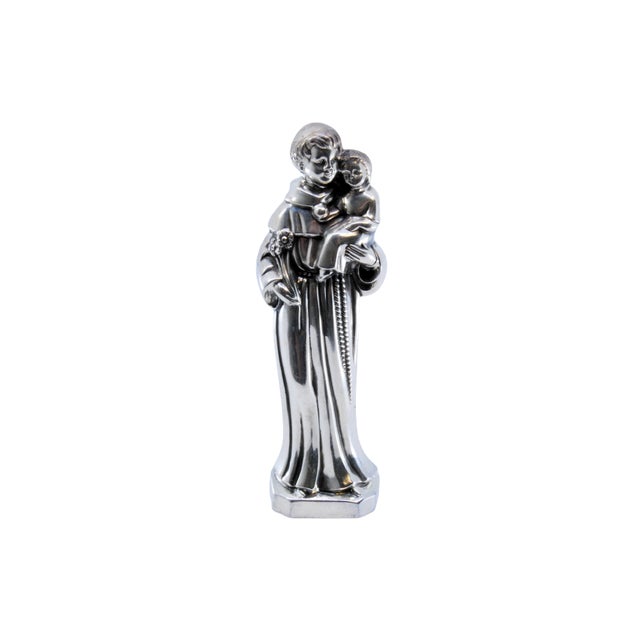 Silver Statuette of Saint Anthony Holding Boy and Flowers For Sale - Image 9 of 9