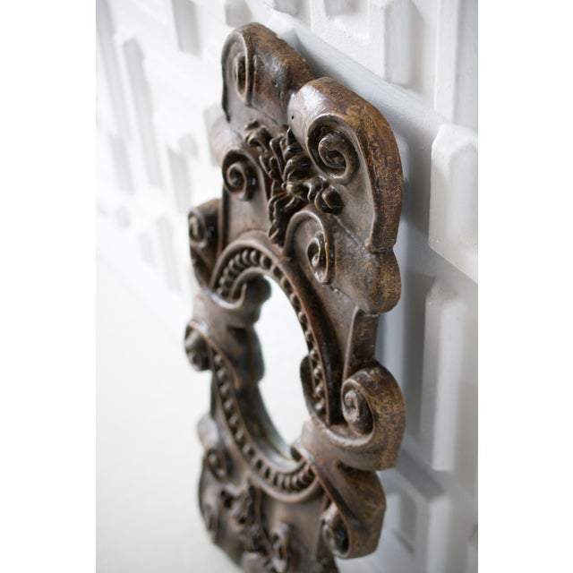 Glass Vintage Brown Art Nouveau Revival Small Wall Mirror For Sale - Image 7 of 8