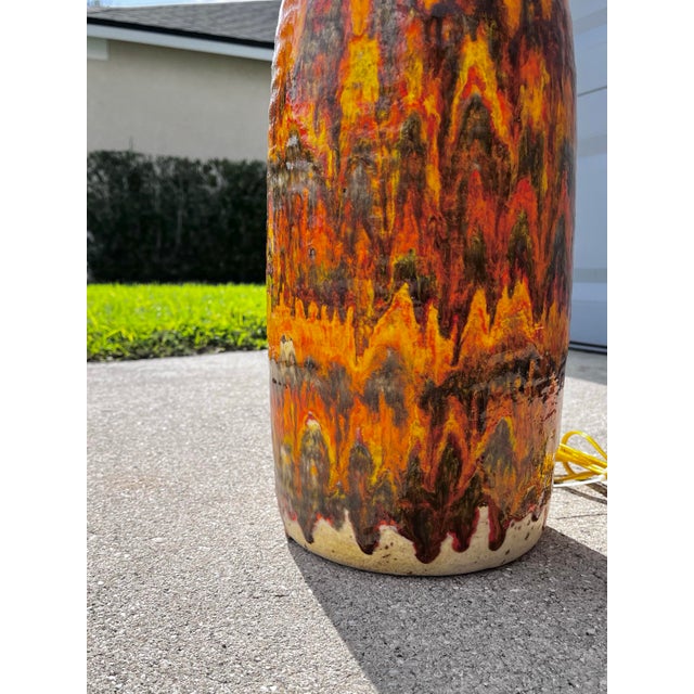 Ceramic Brutalist Fat Lava Lamp + Two-Tiered Striped Shade | C. 1970s For Sale - Image 7 of 12