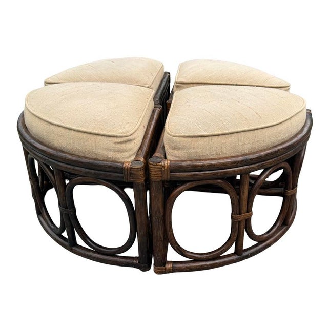 Vintage Alexvale Rattan 4-Piece Nesting Chair & Glass-Top Cocktail Table Set For Sale - Image 4 of 9