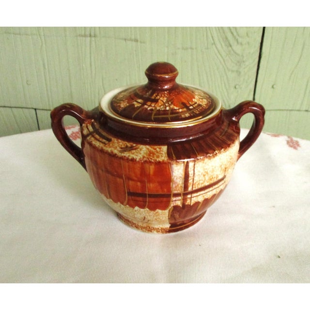 Cinnamon 1930s Fabrica De Louca De Sacavem of Portugal Large Teapot and Lidded Sugar Bowl For Sale - Image 8 of 14