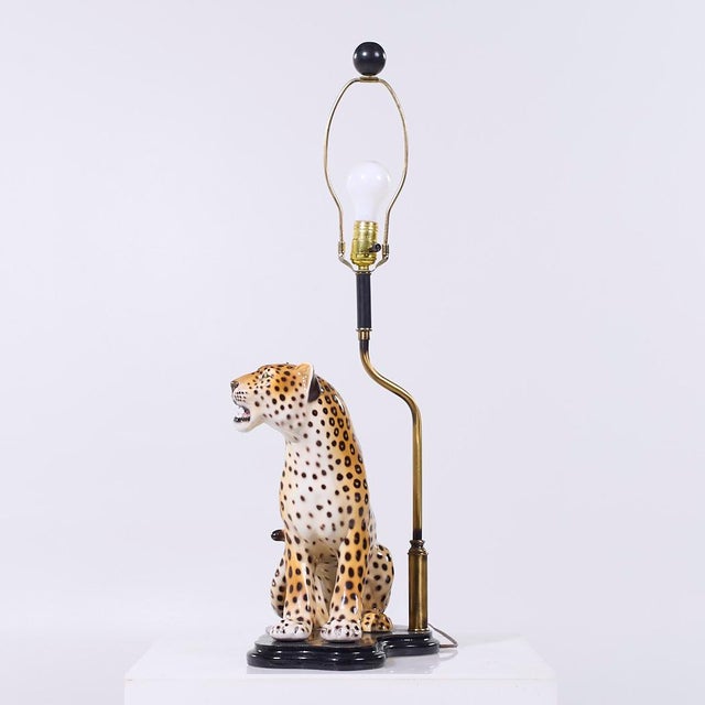 Italian Mid Century Italian Ceramic Leopard Lamp For Sale - Image 3 of 10