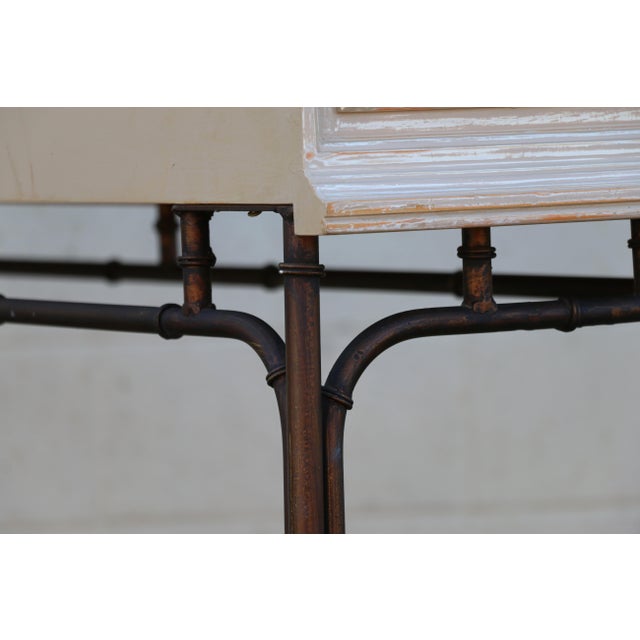 1970s Hollywood Regency Faux Bamboo Metal & Wood Four-Drawer Console Table For Sale - Image 18 of 18