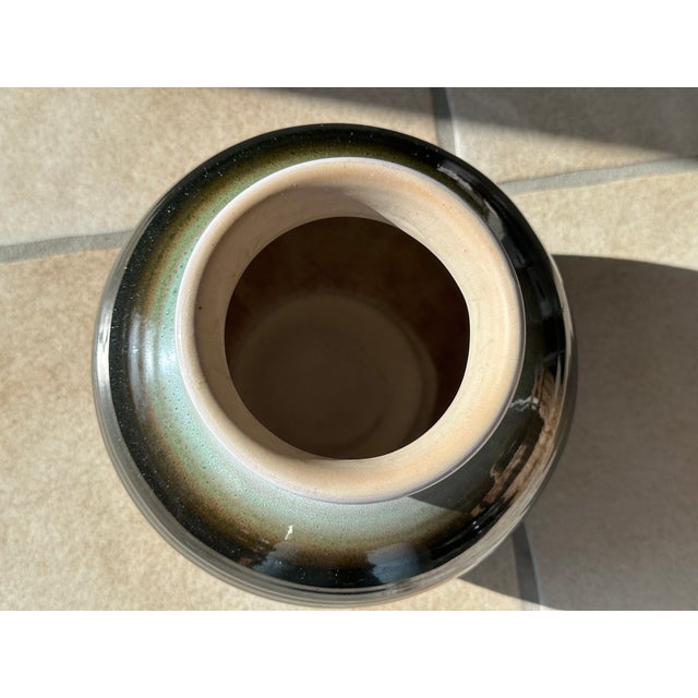 Sculptural Celadon and Iron Oxide Glazed Ceramic Art Vase by Martha Katzer for Karlsruher Majolika, Germany, 1940s For Sale - Image 6 of 15