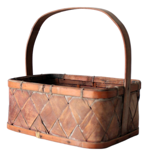 Vintage Woven Splint Basket With Bentwood Handle