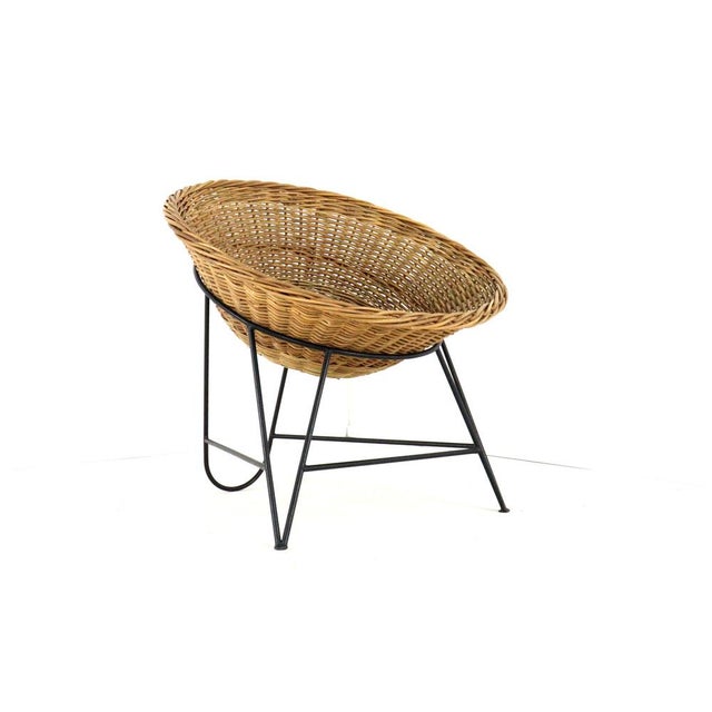 Mid-Century Modern Wicker Basket Armchair in the style of Matthieu Matégot For Sale - Image 3 of 18