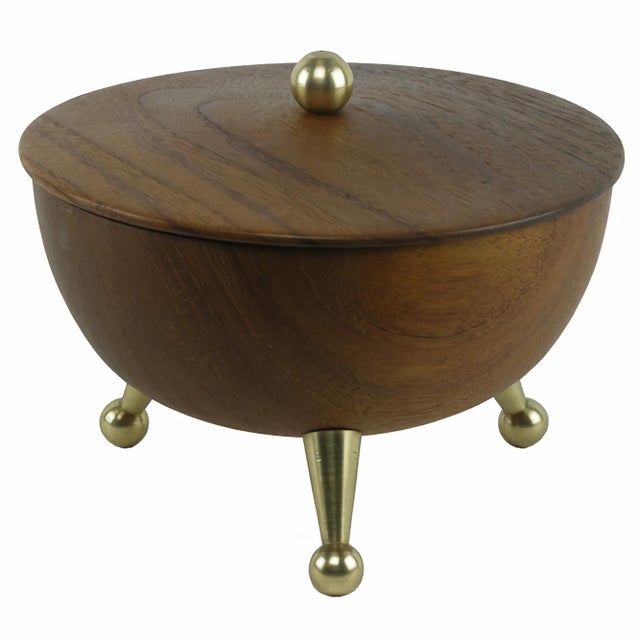 Brown Mid-Century Sculptural Teak and Brass Lidded Bowl from Ståko, Sweden, 1950s-1960s For Sale - Image 8 of 8